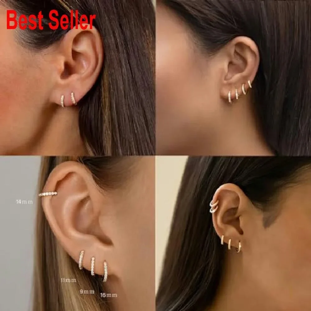 Hypoallergenic Cubic Zirconia Huggie Hoop Earrings Set Lightweight Minimal Chic - Picture 7 of 8